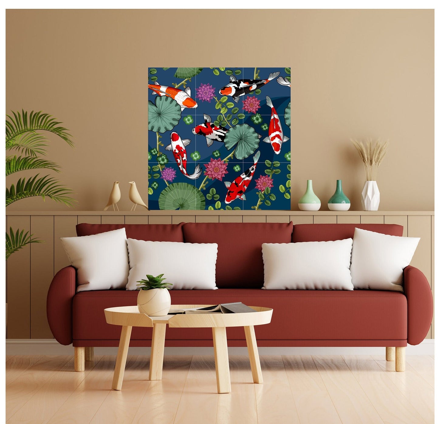 Tile Mural/Mosaic Ceramic Panel of a Japanese Koi Fish - Koi Fish wall print - Japanese print - Tile Mural - Gloss Tiles - Tile Mosaic