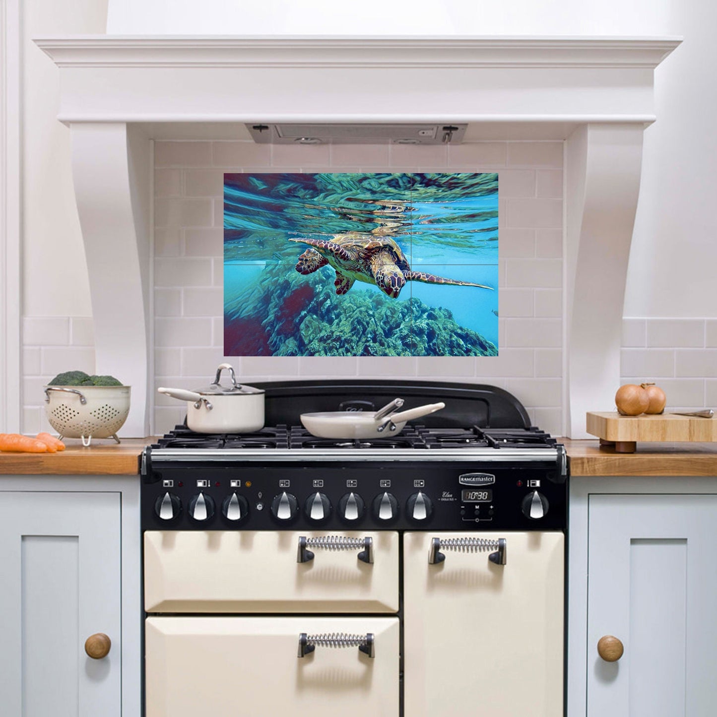 Tile Mural/Mosaic Ceramic Panel of an Ocean Undersea Sea Turtle - Underwater Wall Nature Art Print - Tile Mural - Gloss Tiles - Tile Mosaic