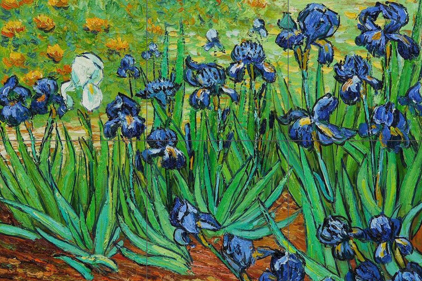 Tile Mural/Mosaic Ceramic Panel of Vincent van Gogh's Irises - Van Gogh wall print - Tile Mural - Tile Mosaic - Gloss Tiles - Accenti tiles