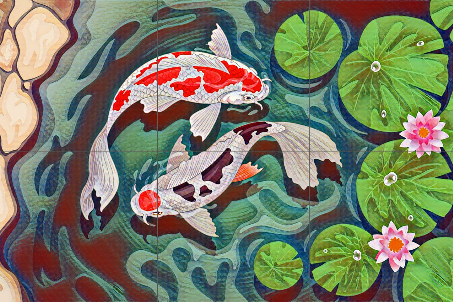 Tile Mural/Mosaic Ceramic Panel of a Japanese Koi Fish - Koi Fish wall print - Japanese wall print - Tile Mural - Gloss Tiles - Tile Mosaic