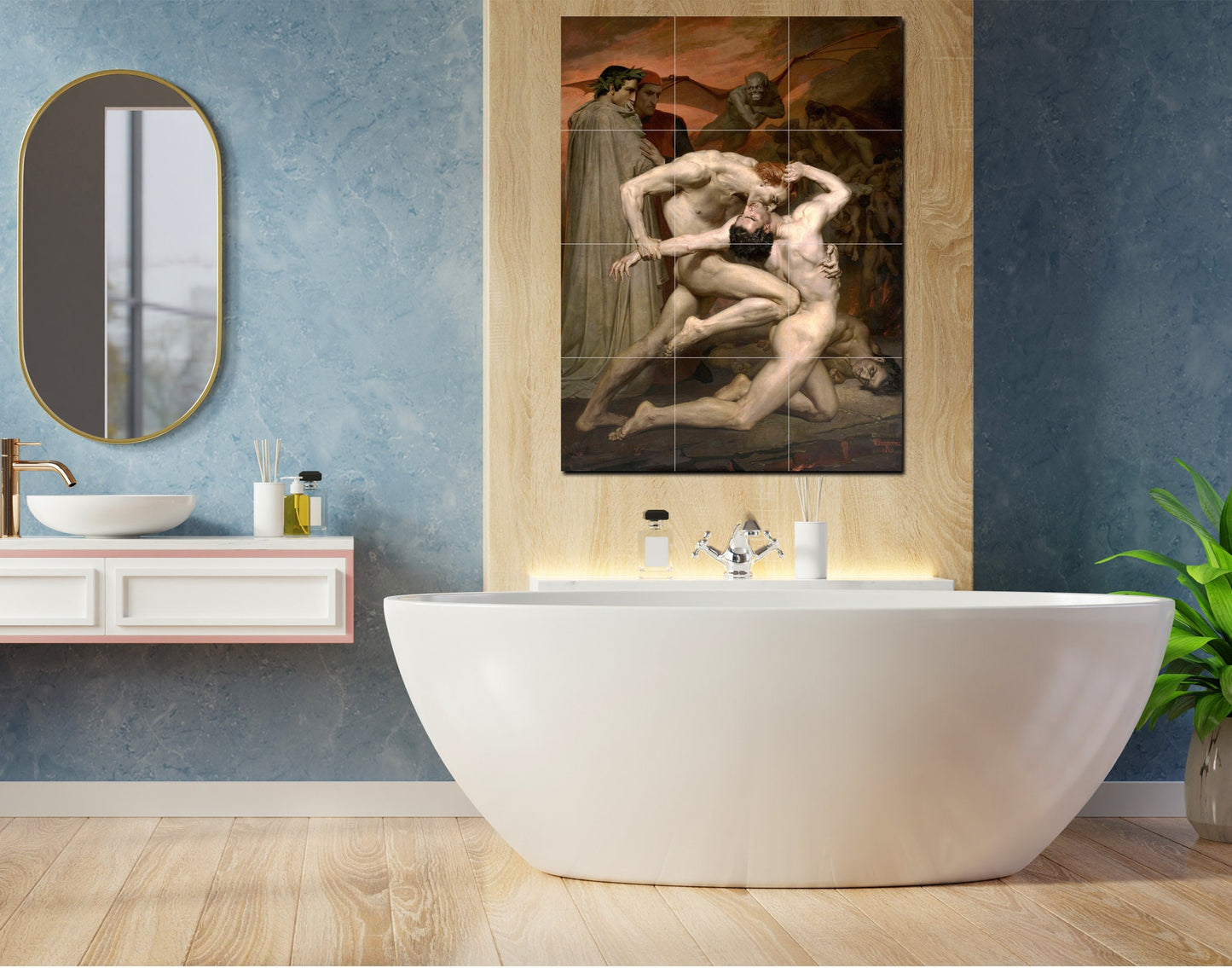 Tile Mural/Mosaic Ceramic Panel of William Bouguereau Dante and Virgil in Hell - Bouguereau wall print -Tile Mural -Gloss Tiles-Tile Mosaic