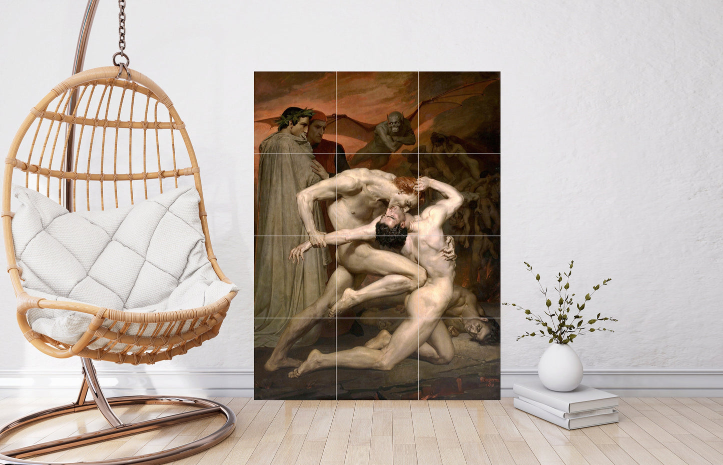 Tile Mural/Mosaic Ceramic Panel of William Bouguereau Dante and Virgil in Hell - Bouguereau wall print -Tile Mural -Gloss Tiles-Tile Mosaic