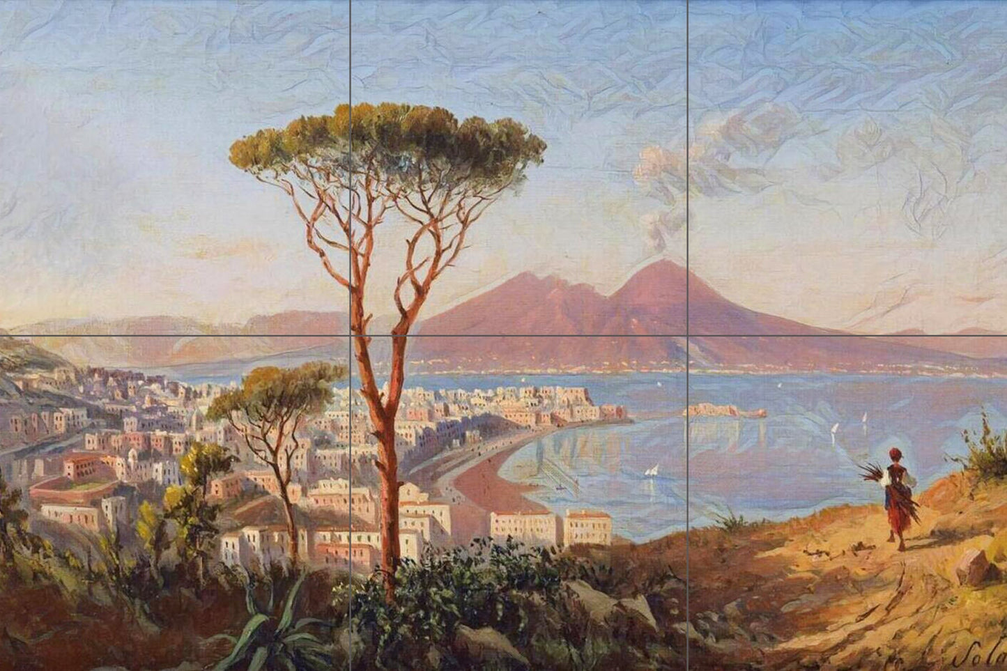 Tile Mural/Mosaic Ceramic Panel of Naples Mount Vesuvio - Italian Landscape - Naples Wall Art - Tile Mural - Gloss Tiles -Tile Mosaic