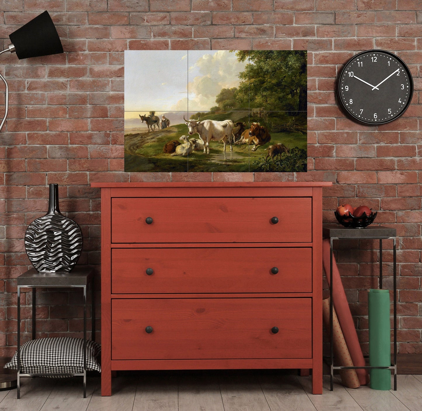 Tile Mural/Mosaic Ceramic Panel of a Gerardus van Os Landscape with Cattle - Cows wall print - van Os Tile Mural - Gloss Tiles -Tile Mosaic