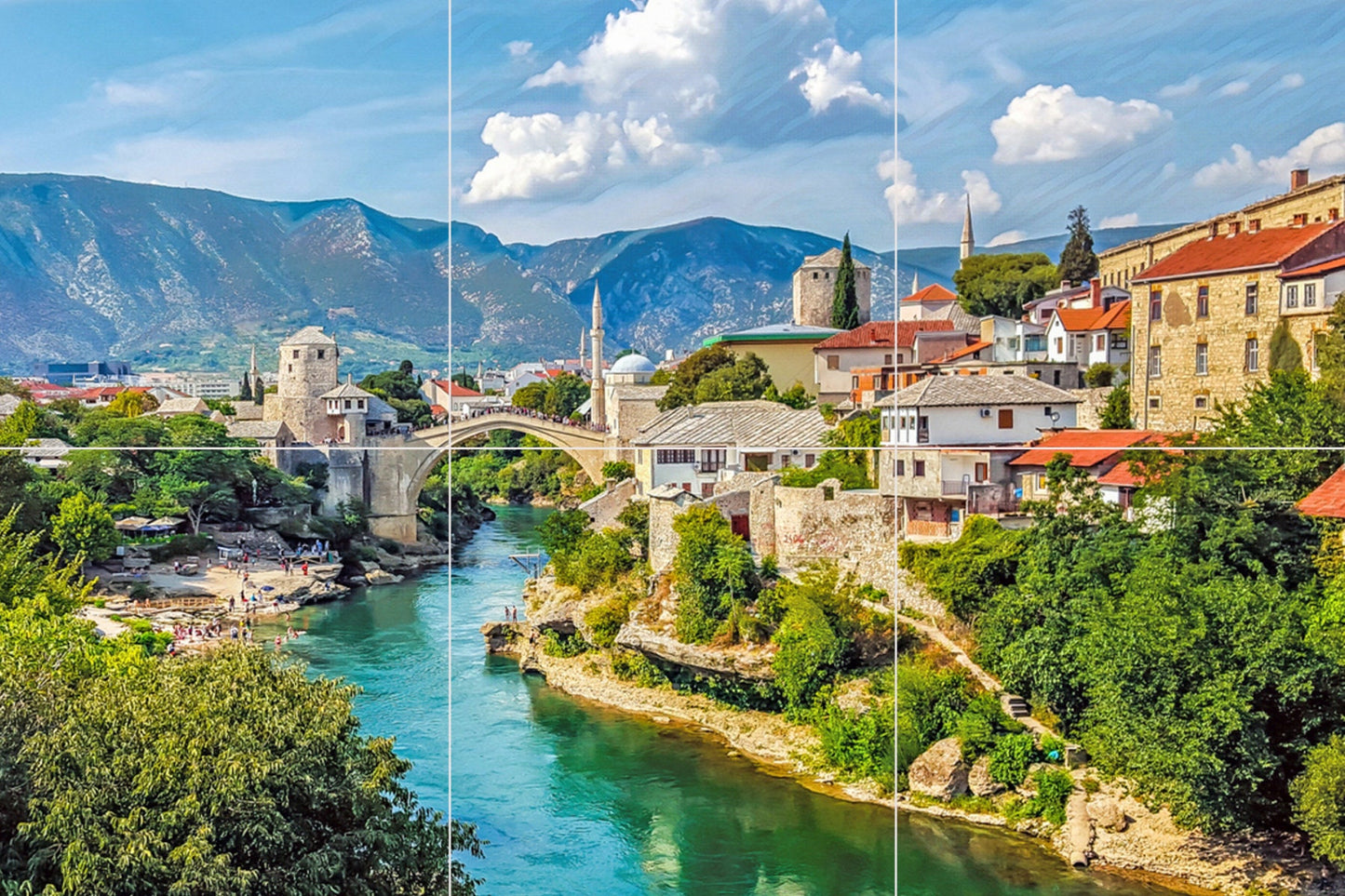 Tile Mural/Mosaic Ceramic Panel of Mostar Bosnia and Herzegovina - Mostar Wall Print - Mostar art - Tile Mural - Gloss Tiles -Tile Mosaic