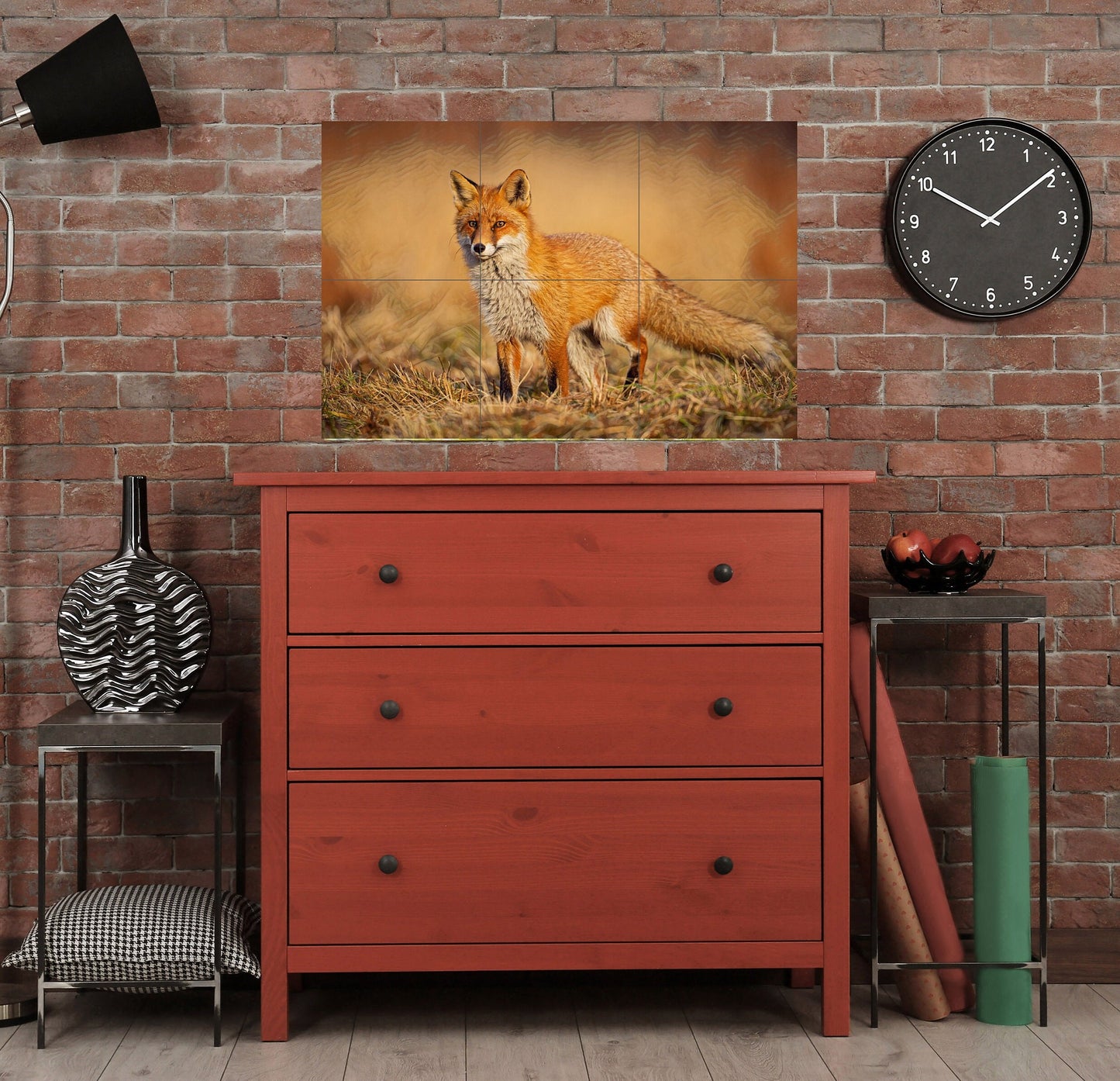 Tile Mural/Mosaic Ceramic Panel of a Red Fox-Fox Wall Art - Tile Mural Fox Art Print - Gloss Tiles - Tile Mosaic - Kitchen backsplash