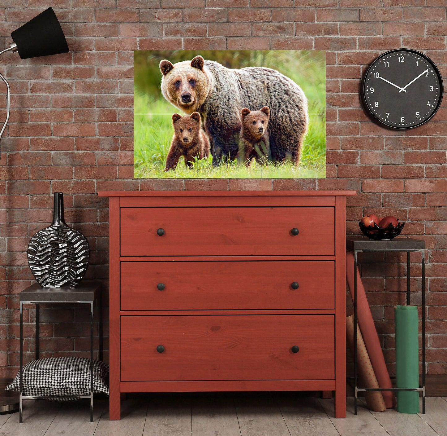 Tile Mural/Mosaic Ceramic Panel of a Grizzly Bear with Cubs - Bear wall print - Bear Tile Mural - Wildlife print - Gloss Tiles - Tile Mosaic