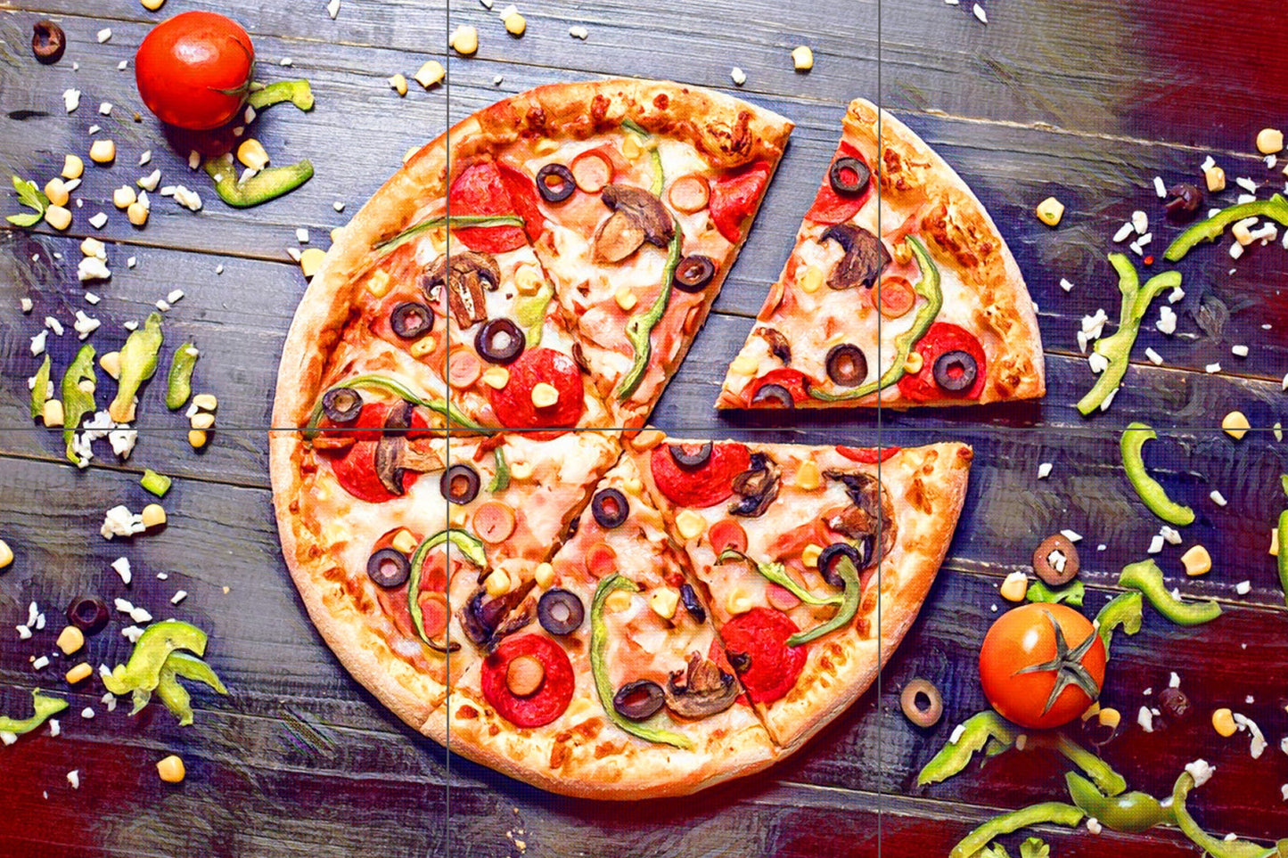 Tile Mural/Mosaic Ceramic Panel of a Pepperoni Pizza - Pizza wall print -Italian Food - Tile Mural - Home Decor - Gloss Tiles - Tile Mosaic