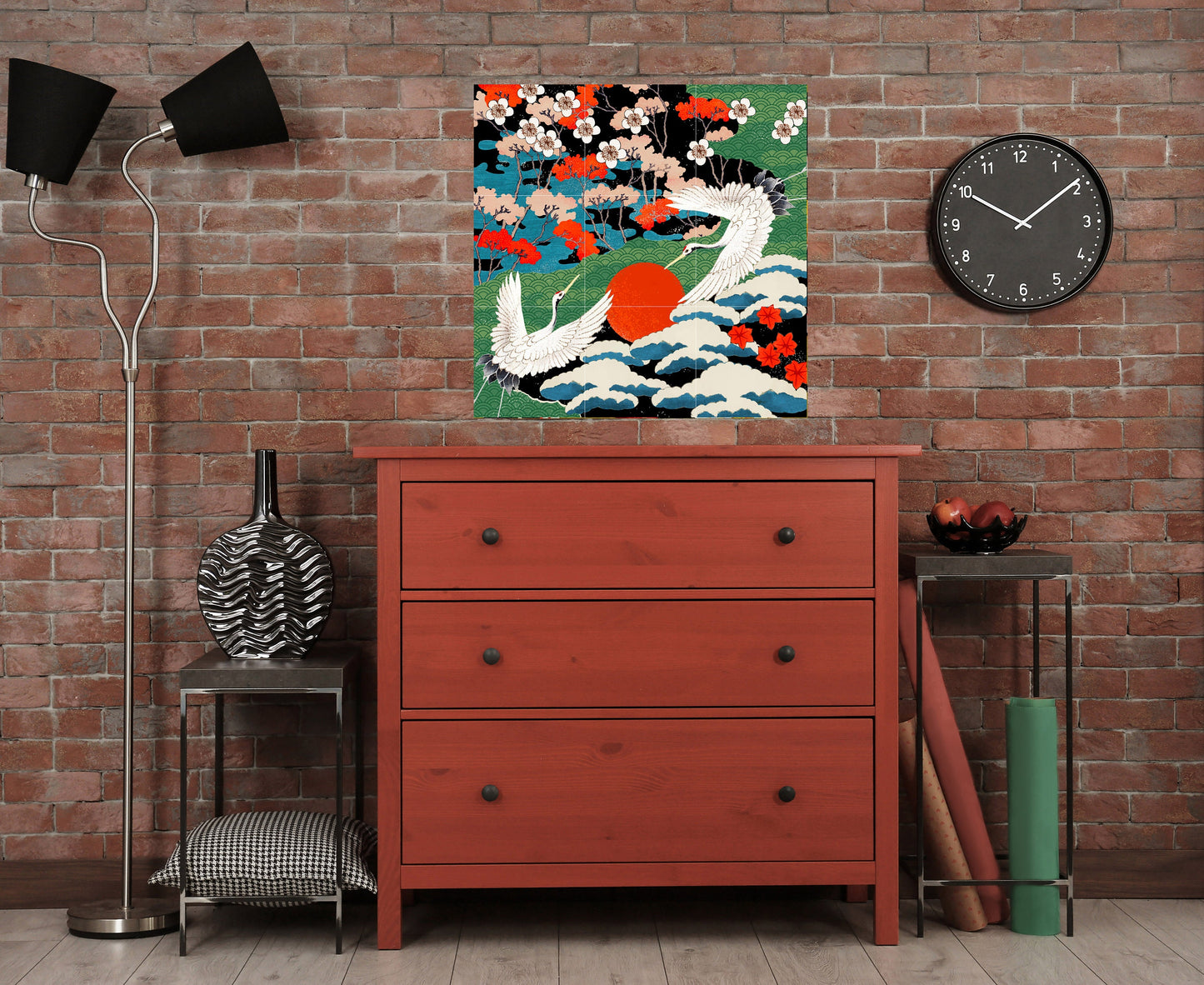 Tile Mural/Mosaic Ceramic Panel of Japanese Cranes - Cranes Wall Print - Japanese crane print - Tile Mural - Gloss Tiles - Tile Mosaic