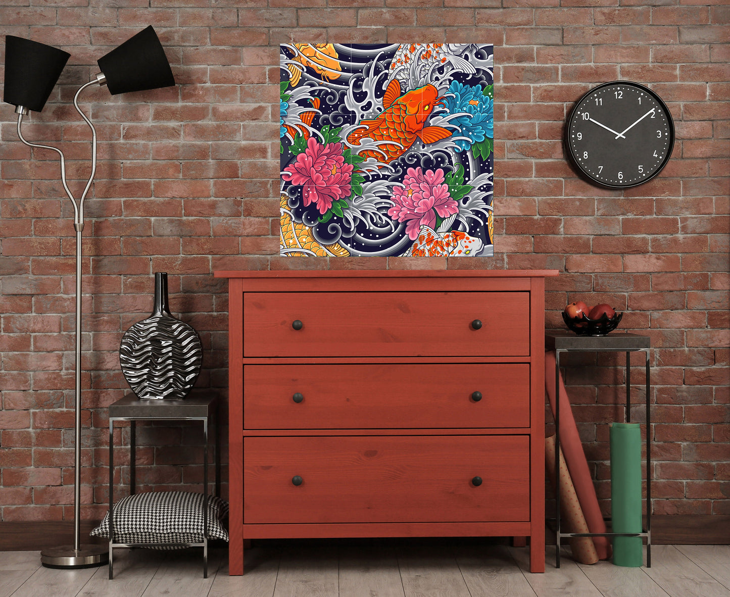 Tile Mural/Mosaic Ceramic Panel of a Japanese Koi Fish Painting - Colourful Wall Japanese Art - Tile Mural - Gloss Tiles - Tile Mosaic