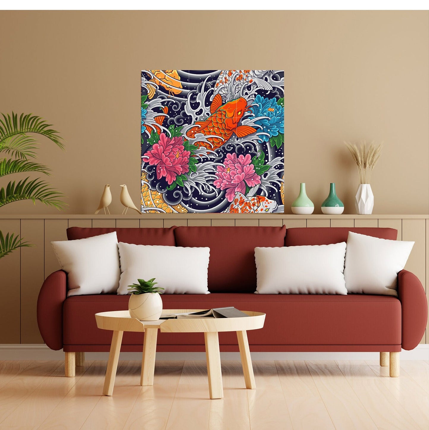 Tile Mural/Mosaic Ceramic Panel of a Japanese Koi Fish Painting - Colourful Wall Japanese Art - Tile Mural - Gloss Tiles - Tile Mosaic