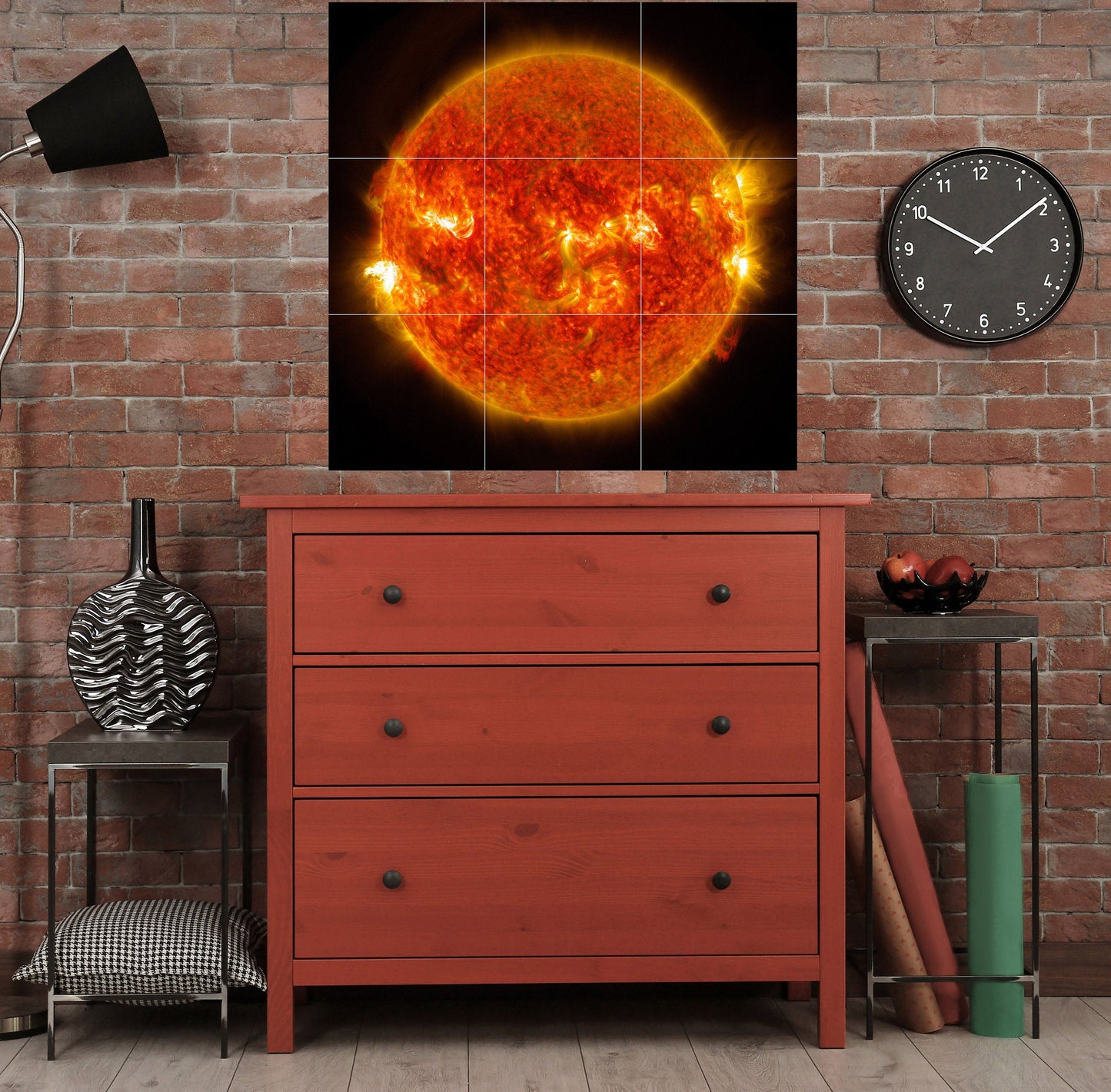 Tile Mural/Mosaic Ceramic Panel of the Sun emitting a mid-level solar flare -Colourful Space Wall Art - Tile Mural -Gloss Tiles -Tile Mosaic
