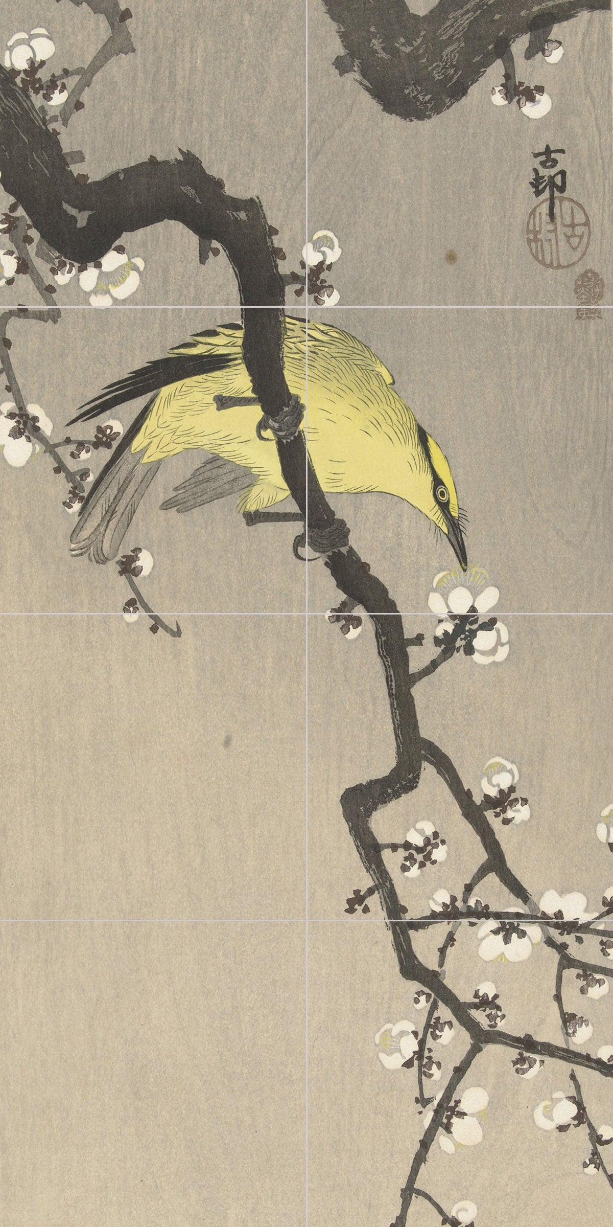 Tile Mural/Mosaic Ceramic Panel of Chinese Golden Oriole on Plum Blossom - Koson - Japanese Art - Tile Mural - Gloss Tiles - Tile Mosaic