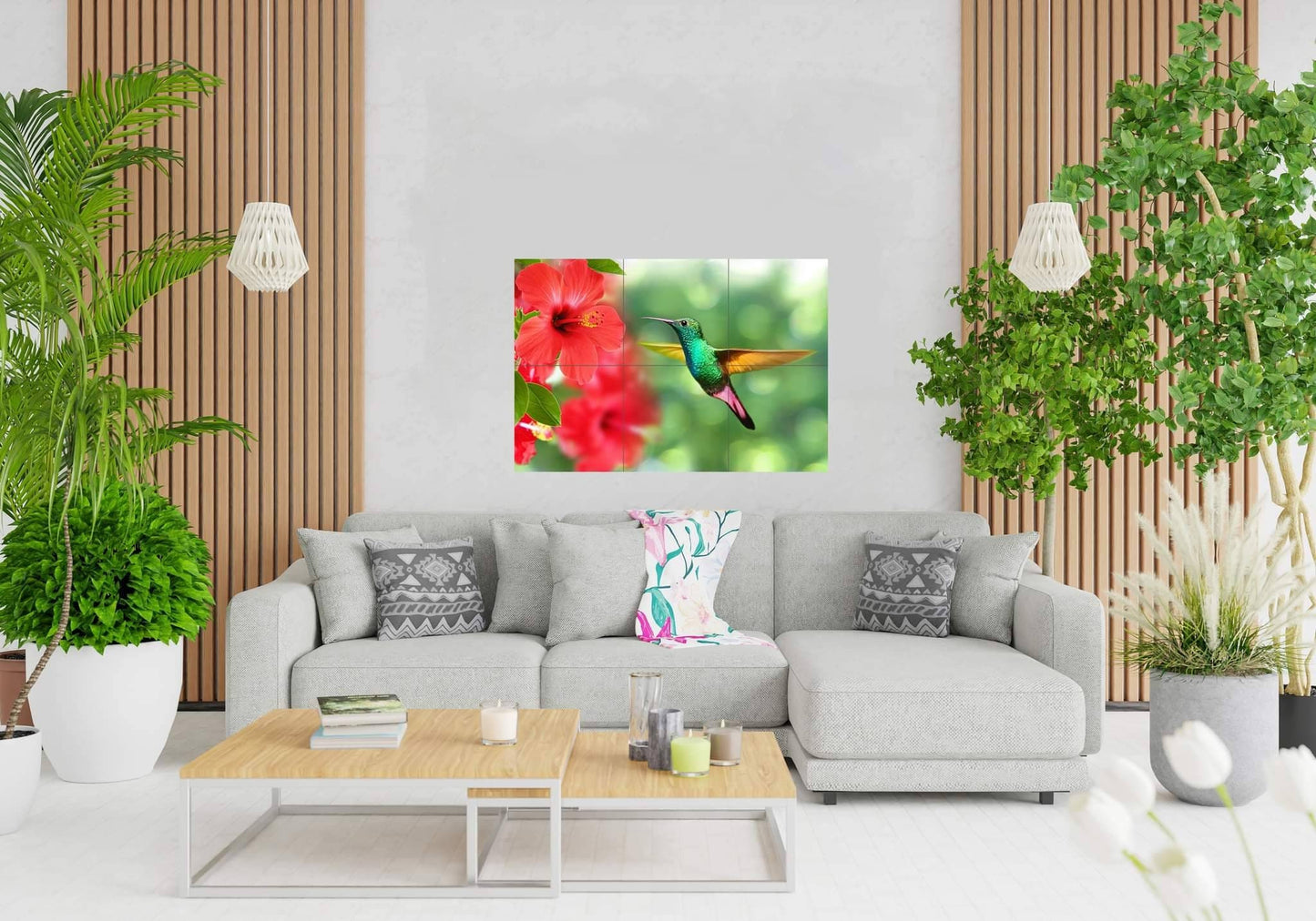 Tile Mural/Mosaic Ceramic Panel of a Hummingbird feeding on a flower- Colourful Wall Art - Tile Mural Art Print - Home Decor - Tile Mosaic