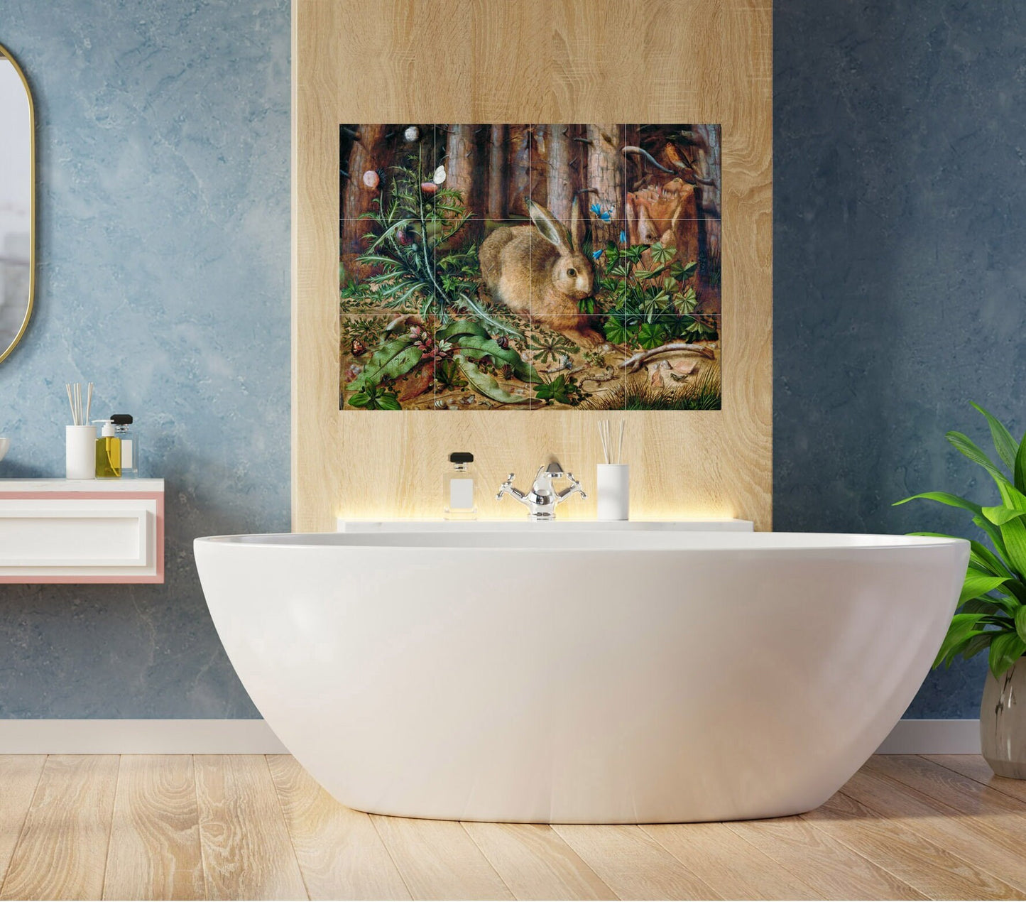 Tile Mural/Mosaic Ceramic Panel of Hans Hoffmann a Hare in the Forest - Hare Wall Print -Tile Mural - Gloss Tiles -Tile Mosaic - Home decor