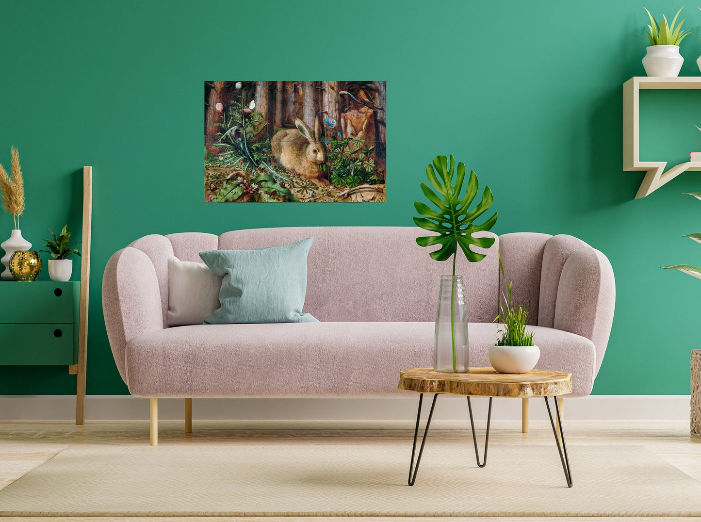 Tile Mural/Mosaic Ceramic Panel of Hans Hoffmann a Hare in the Forest - Hare Wall Print -Tile Mural - Gloss Tiles -Tile Mosaic - Home decor