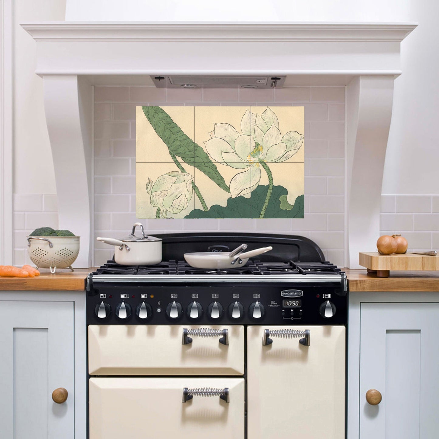 Tile Mural/Mosaic Ceramic Panel of Lotus Flower Sakai Hoitsu -Japanese Wall Art - Tile Mural - Gloss Tiles -Tile Mosaic