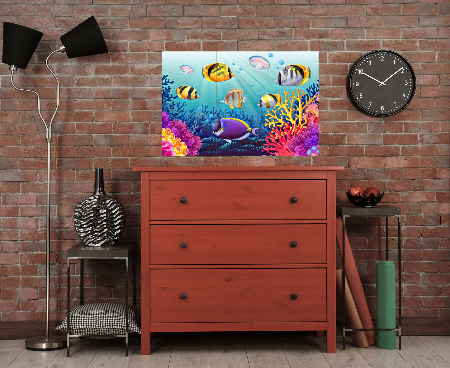 Tile Mural/Mosaic Ceramic Panel of an Aquarium -Children's Room- Nursery wall print - Nursery decor - Tile Mural - Gloss Tiles - Tile Mosaic