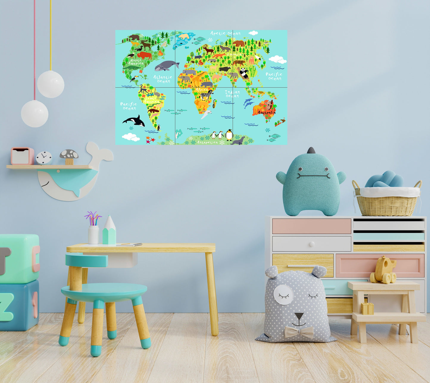 Tile Mural/Mosaic Ceramic Panel of a World Map - Children Room - Nursery decor - Nursery Wall Art - Tile Mural - Gloss Tiles - Tile Mosaic