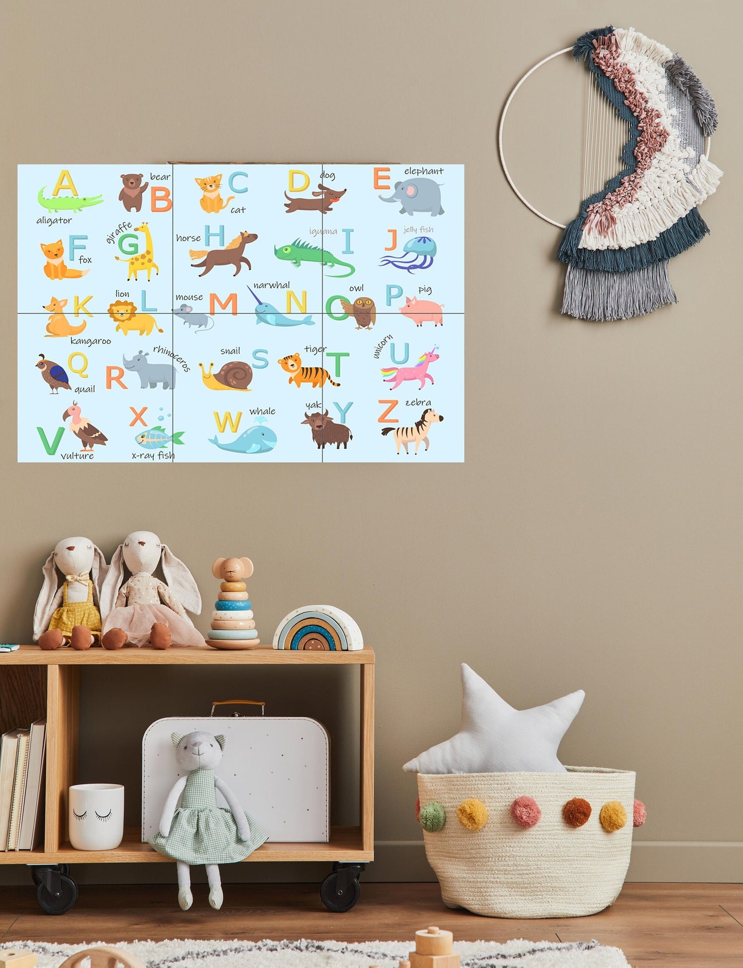 Tile Mural/Animal Alphabet Ceramic Mosaic - Children Room - Nursery Decor - Animals Wall Art - Tile Mural - Gloss Tiles - Tile Mosaic