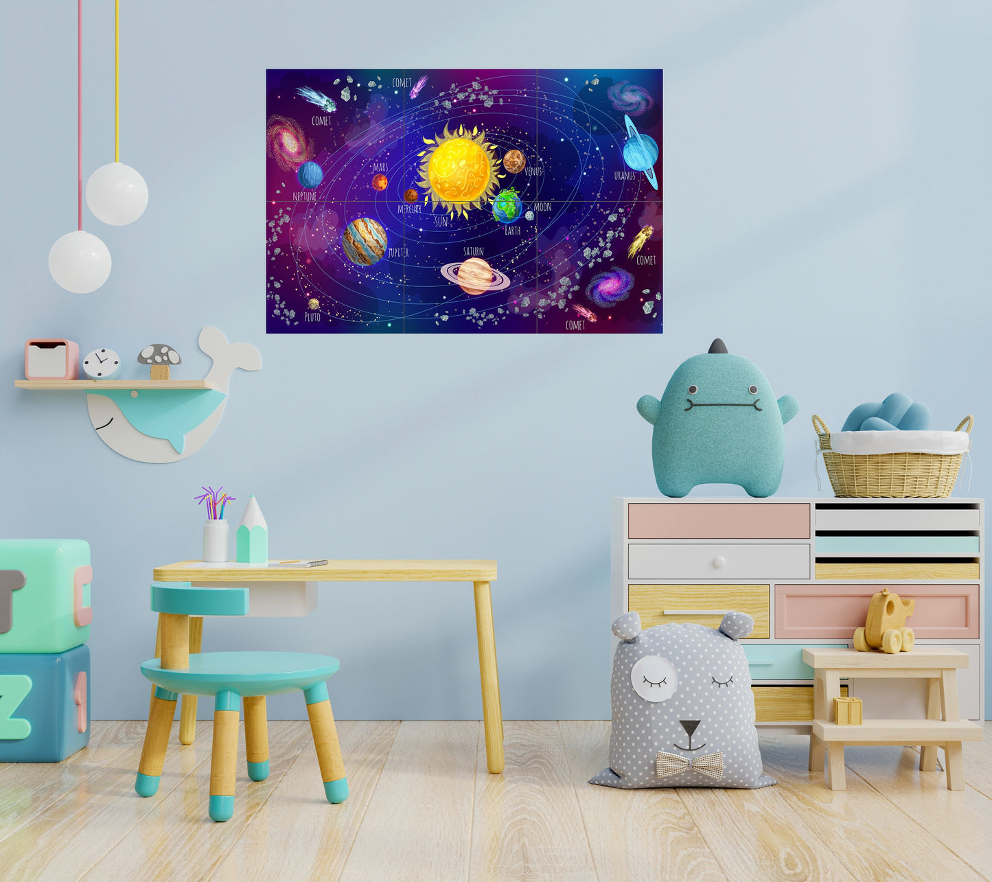 Tile Mural Solar system Ceramic Mosaic - Children Room - Nursery -Colourful Wall Art -Educational Tile Mural -Solar system print tile Mosaic