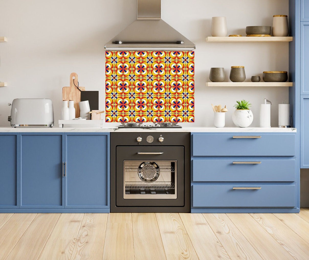 Italian Majolica Ceramic Tiles - Two square 6 x 6 inches decorative ceramic wall tiles - Kitchen backsplash tiles - Bathroom tiles