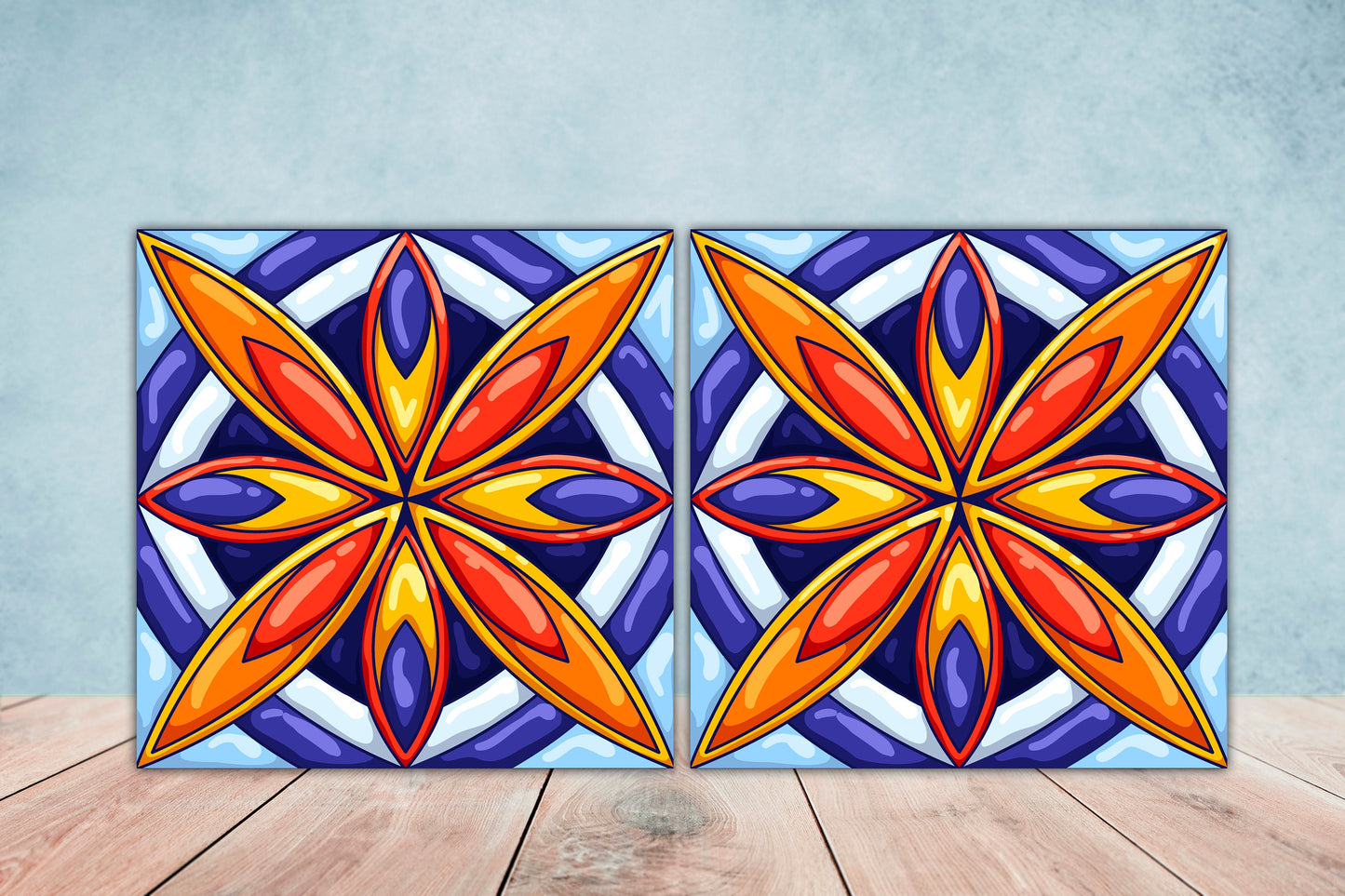 Italian Majolica Ceramic Tiles - Set of 2 Italian Wall Decor Ceramic Tiles -Kitchen Backsplash Tiles, Table Decorative Tiles, Bathroom Tiles