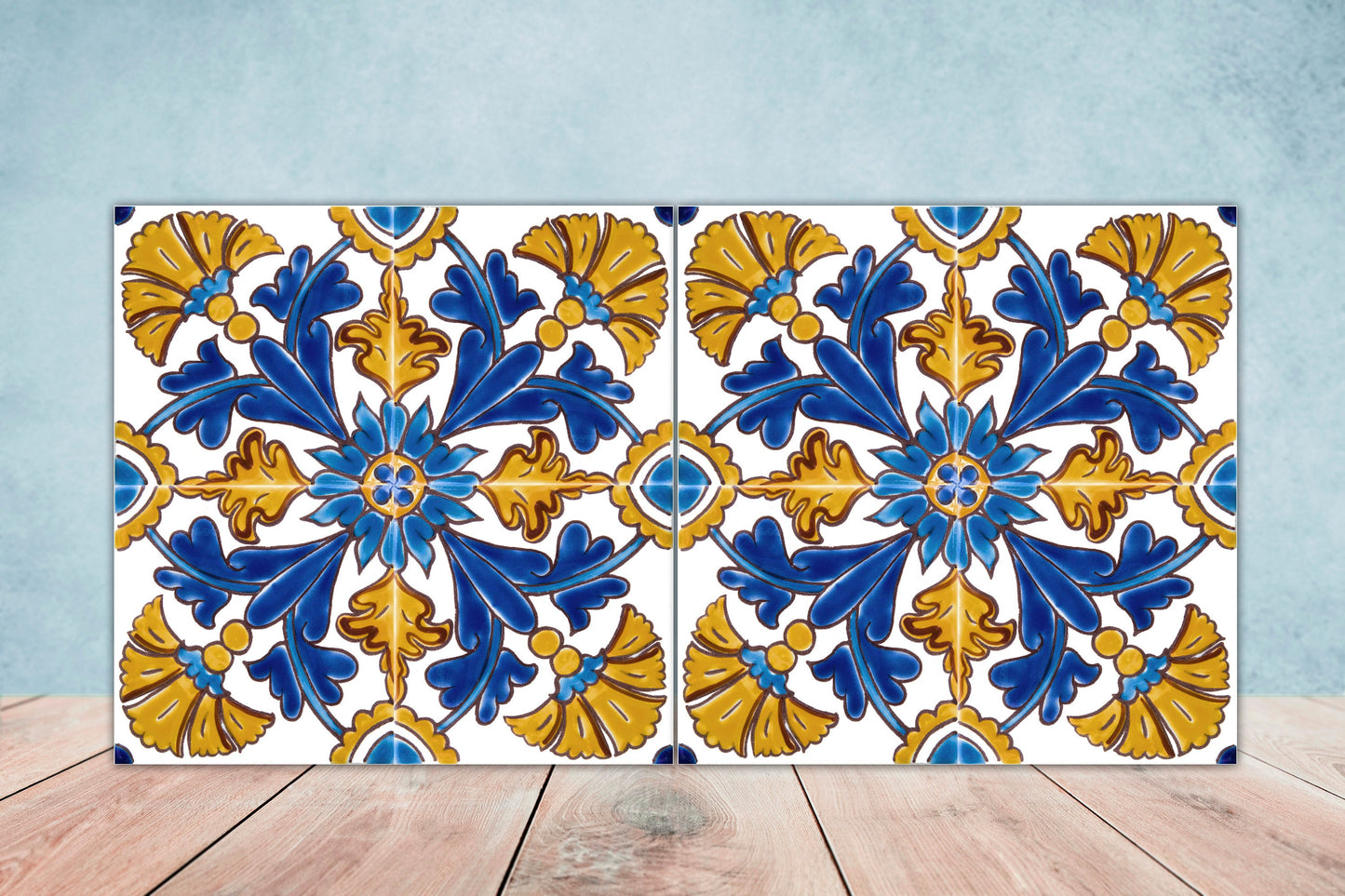 Portuguese Azulejo Tiles - Set of 2 Portuguese Wall Decor Tiles - Kitchen Backsplash Tiles, Table Decorative Tiles, Bathroom Tiles, Coaster