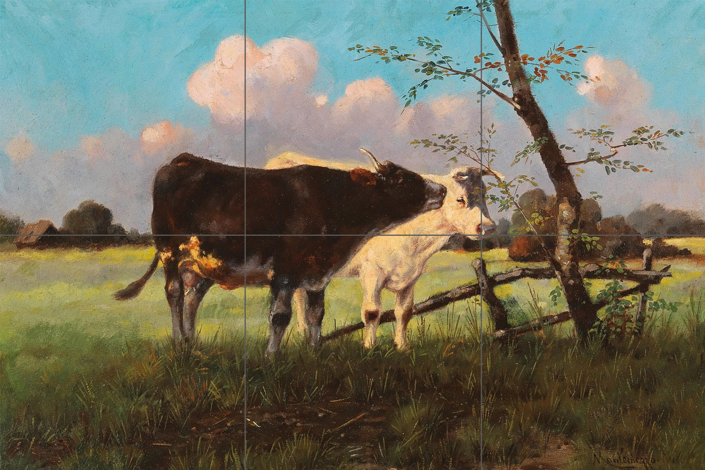 Tile Mural/Mosaic Ceramic Panel of Cows in a Meadow - Cow wall print - Cows wall art - Countryside Tile Mural - Gloss Tiles - Tile Mosaic