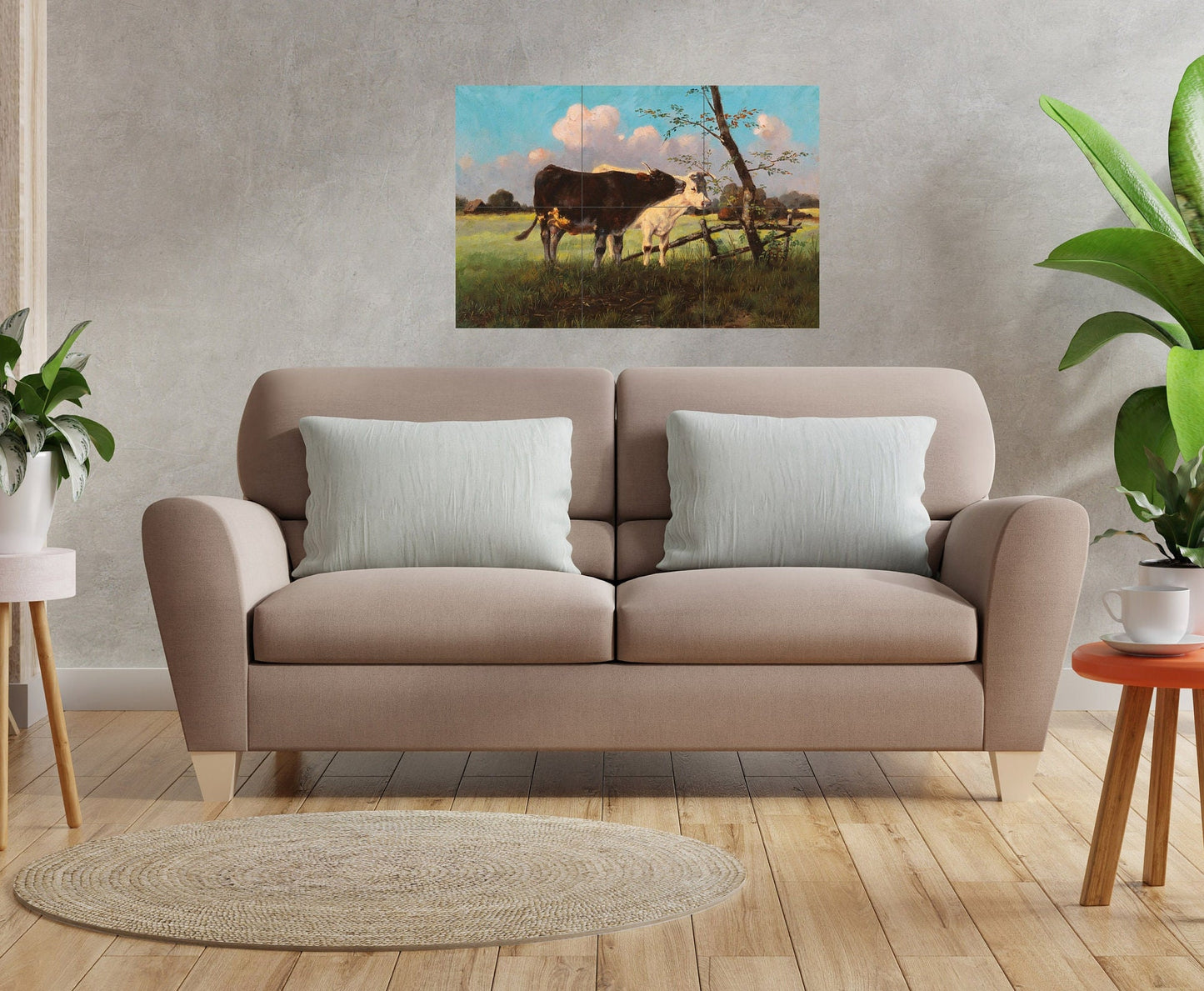 Tile Mural/Mosaic Ceramic Panel of Cows in a Meadow - Cow wall print - Cows wall art - Countryside Tile Mural - Gloss Tiles - Tile Mosaic