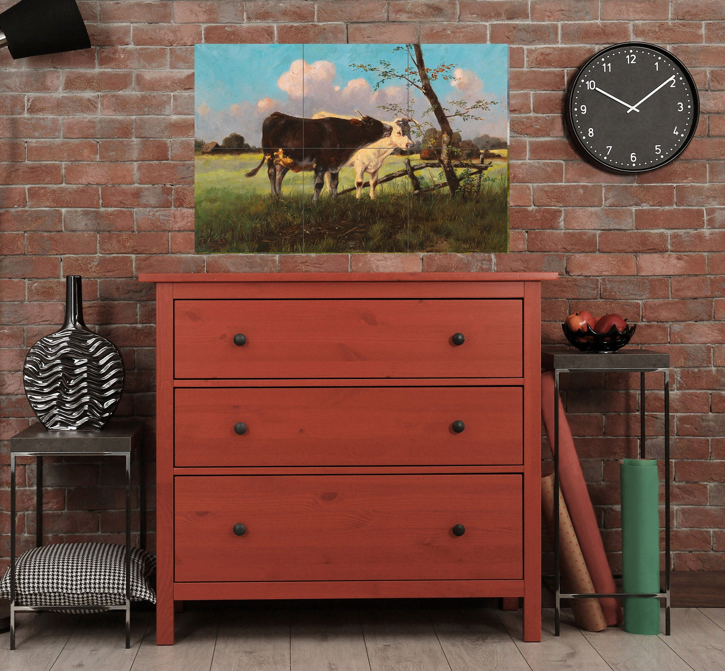 Tile Mural/Mosaic Ceramic Panel of Cows in a Meadow - Cow wall print - Cows wall art - Countryside Tile Mural - Gloss Tiles - Tile Mosaic