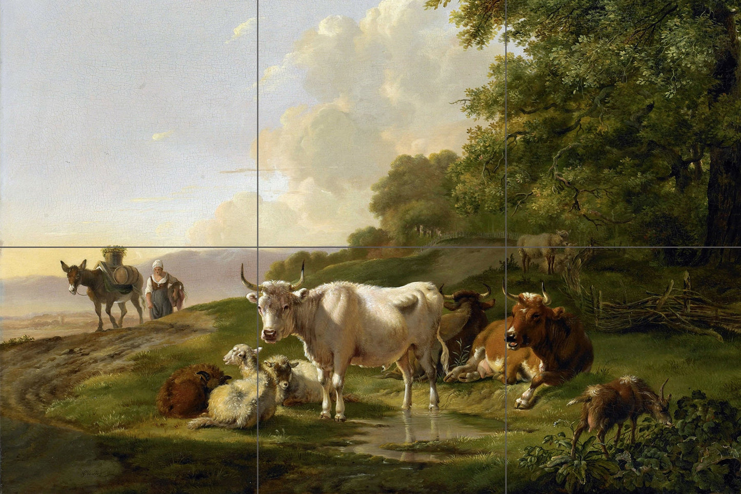 Tile Mural/Mosaic Ceramic Panel of a Gerardus van Os Landscape with Cattle - Cows wall print - van Os Tile Mural - Gloss Tiles -Tile Mosaic