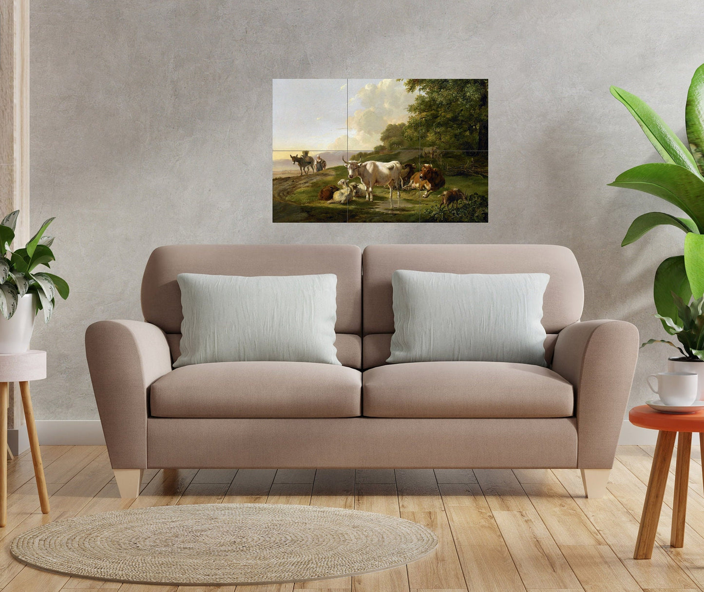 Tile Mural/Mosaic Ceramic Panel of a Gerardus van Os Landscape with Cattle - Cows wall print - van Os Tile Mural - Gloss Tiles -Tile Mosaic