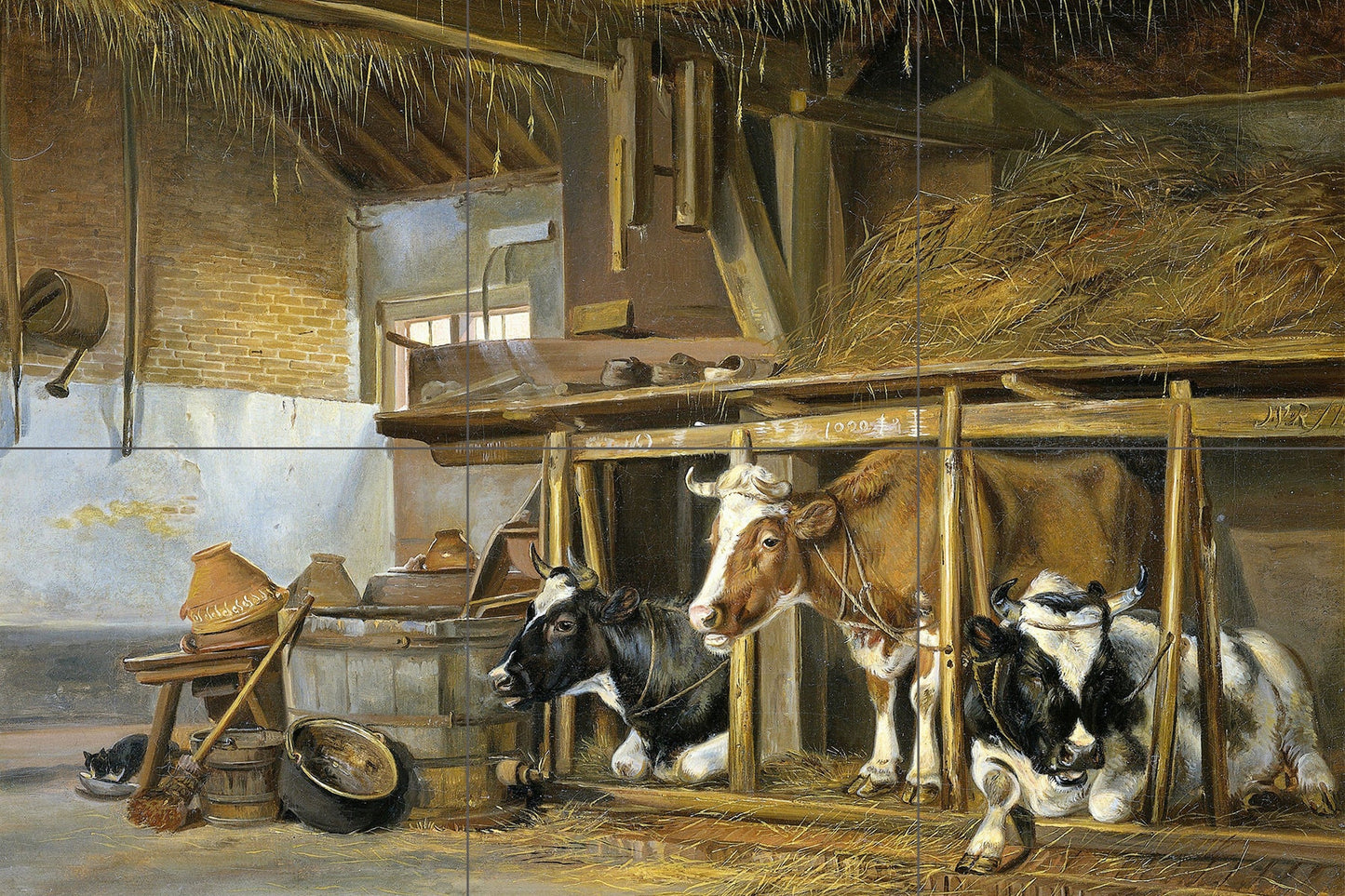 Tile Mural/Mosaic Ceramic Panel of Cows in a Stable Jan van Ravenswaay - Cows Wall Art - Cows wall print - Tile Mural - Tile Mosaic