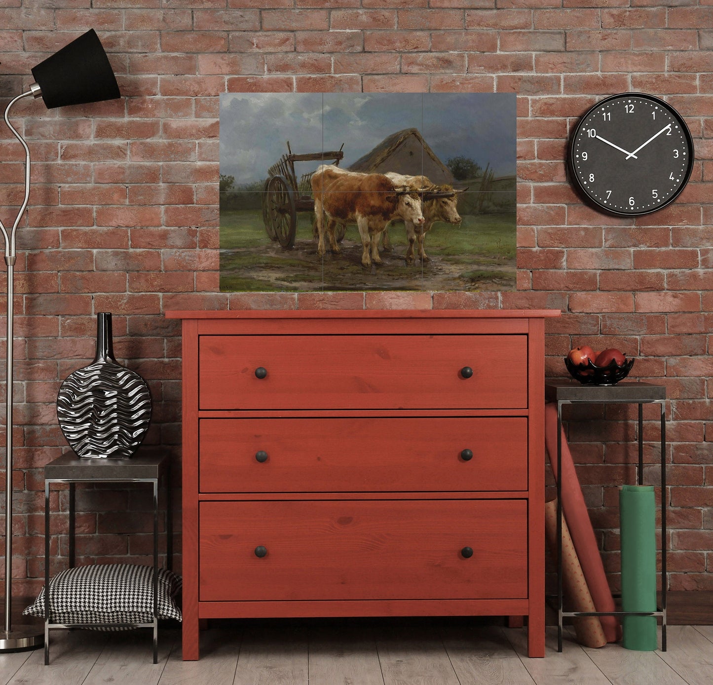 Tile Mural/Mosaic Ceramic Panel of Rosa Bonheur Oxen Pulling A Cart - Cow wall print - Countryside Tile Mural - Gloss Tiles -Cow Tile Mosaic