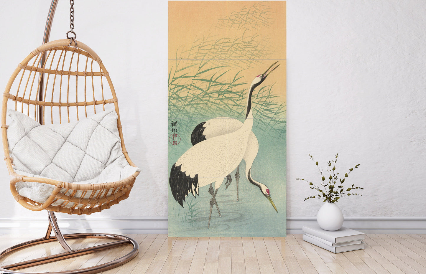 Tile Mural/Mosaic Ceramic Panel of Two Cranes - Ohara Koson Print - Japanese Art - Japanese art print Tile Mural - Gloss Tiles -Tile Mosaic