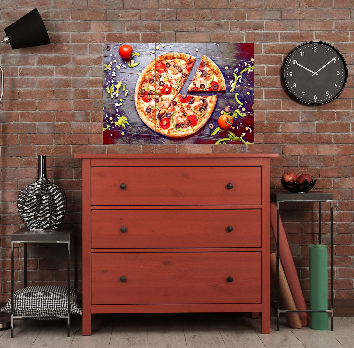 Tile Mural/Mosaic Ceramic Panel of a Pepperoni Pizza - Pizza wall print -Italian Food - Tile Mural - Home Decor - Gloss Tiles - Tile Mosaic