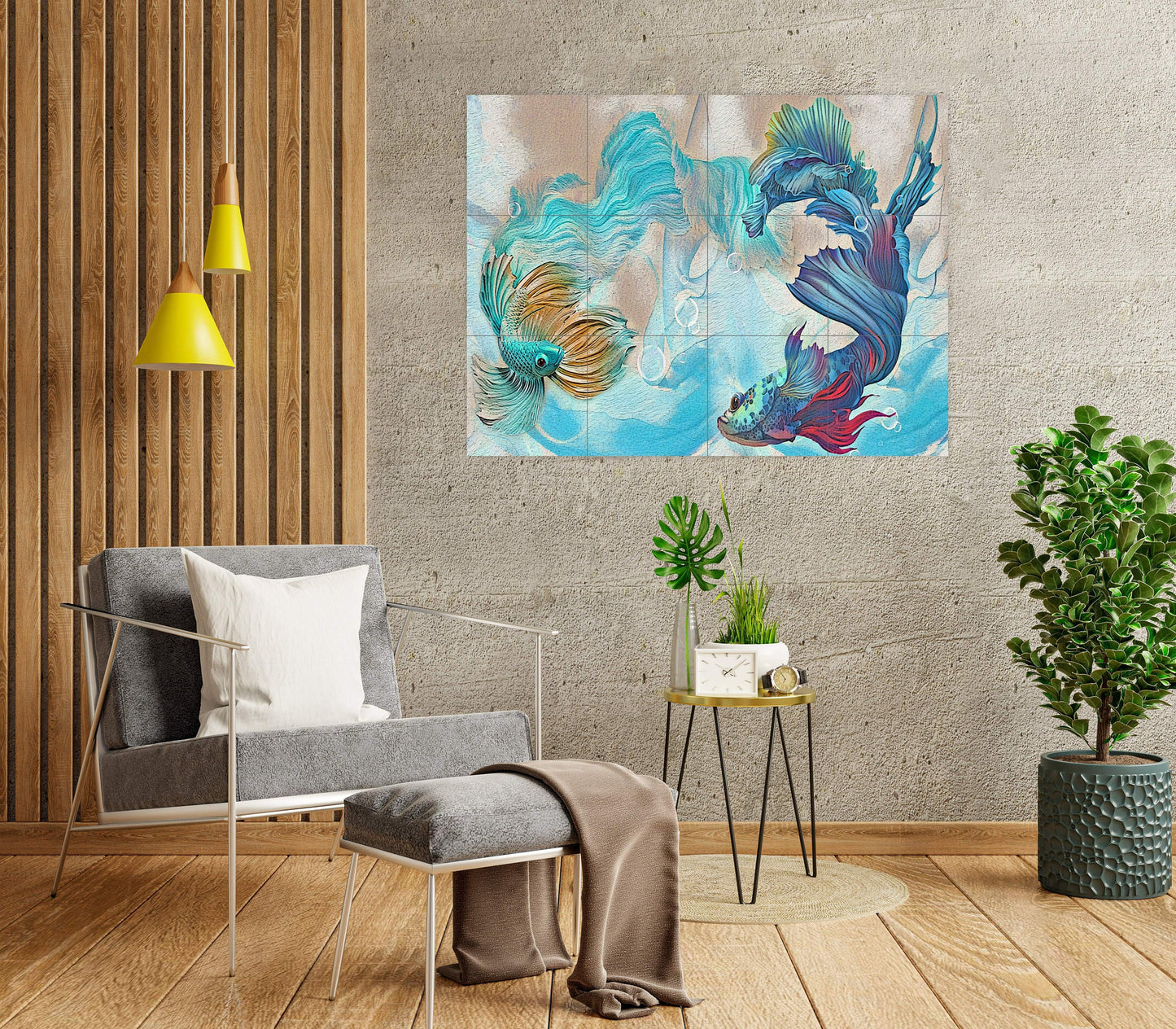 Tile Mural/Mosaic Ceramic Panel of Japanese Koi Fish Japan Painting - Colourful Wall Nature Art - Tile Mural - Gloss Tiles - Tile Mosaic
