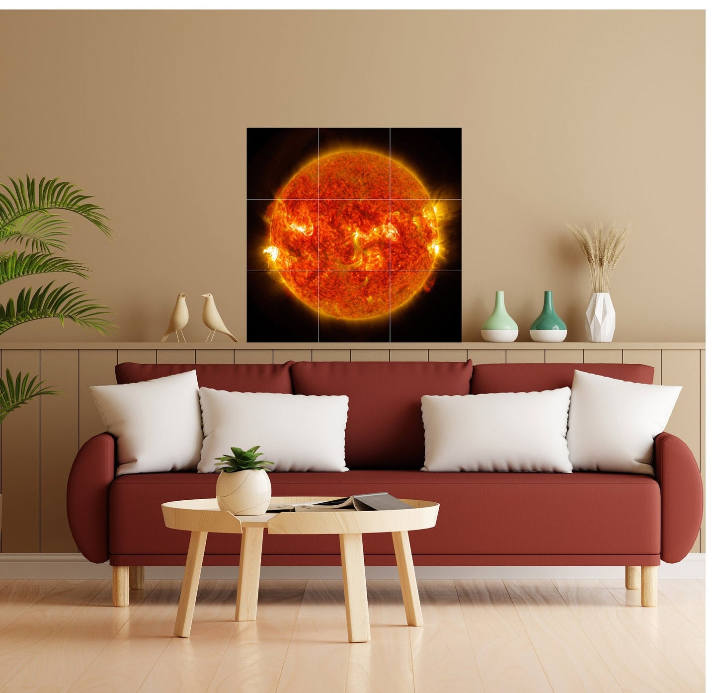 Tile Mural/Mosaic Ceramic Panel of the Sun emitting a mid-level solar flare -Colourful Space Wall Art - Tile Mural -Gloss Tiles -Tile Mosaic