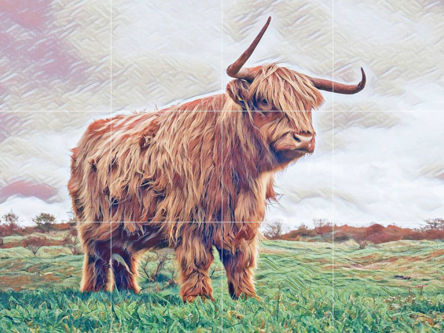 Tile Mural/Mosaic Ceramic Panel of a Scottish Highland Cow - Yak Wall Nature Art - Cow wall print Tile Mural - Gloss Tiles - Tile Mosaic