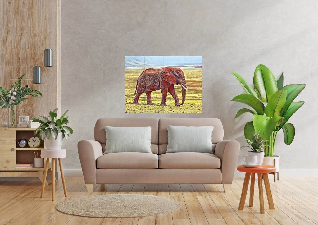 Tile Mural/Mosaic Ceramic Panel of Elephant - Elephant wall print -Elephant Tile Mural - Elephant Mosaic - Gloss Tiles - Elephant Home Decor