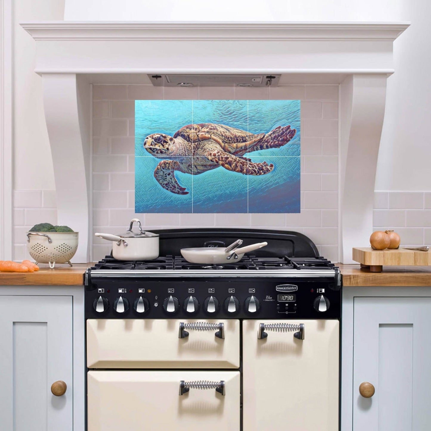 Tile Mural/Mosaic Ceramic Panel of an Ocean Undersea Sea Turtle - Sea Turtle Wall Art - Sea Turtle Print - Home Decor - Tile Mosaic