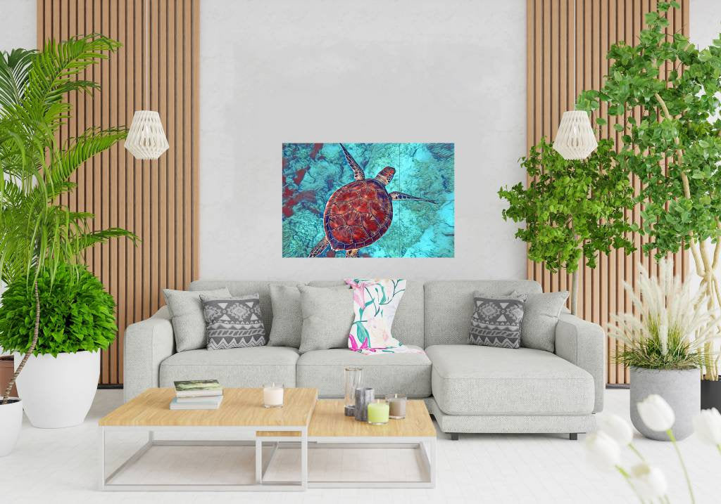 Tile Mural/Mosaic Ceramic Panel of an Ocean Undersea Sea Turtle - Colourful Wall Art - Tile Mural Art Print - Home Decor - Tile Mosaic