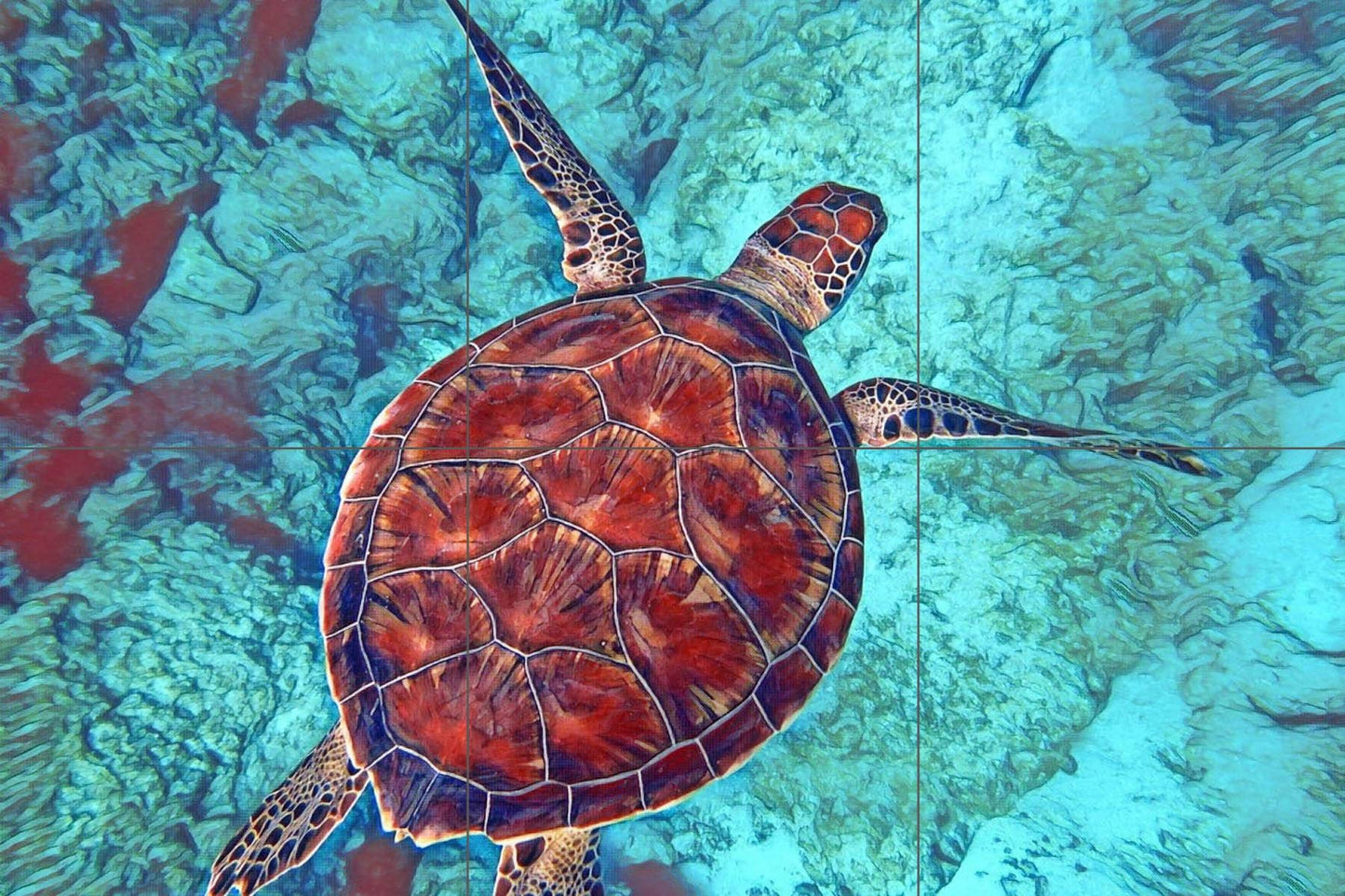 Tile Mural/Mosaic Ceramic Panel of an Ocean Undersea Sea Turtle - Colourful Wall Art - Tile Mural Art Print - Home Decor - Tile Mosaic
