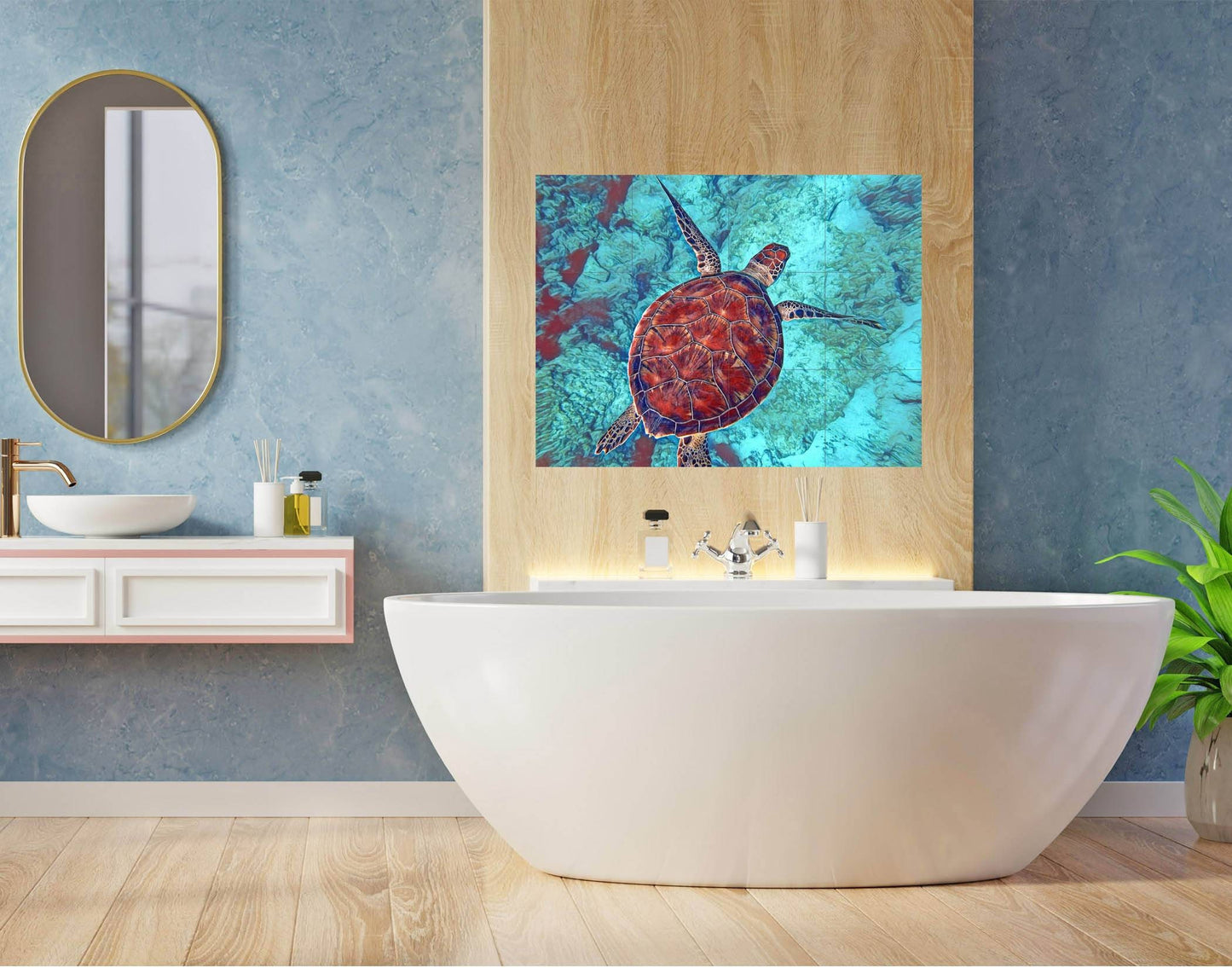 Tile Mural/Mosaic Ceramic Panel of an Ocean Undersea Sea Turtle - Colourful Wall Art - Tile Mural Art Print - Home Decor - Tile Mosaic