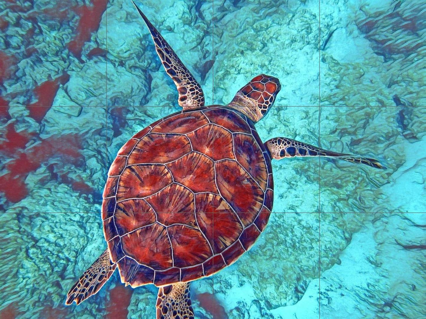 Tile Mural/Mosaic Ceramic Panel of an Ocean Undersea Sea Turtle - Colourful Wall Art - Tile Mural Art Print - Home Decor - Tile Mosaic
