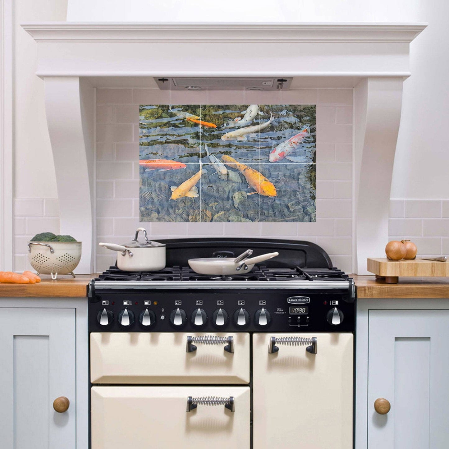 Tile Mural/Mosaic Ceramic Panel of a Japanese Koi Fish Pond -Koi Fish wall print -Japanese Tile Mural-Gloss Tiles -Tile Mosaic, shower tiles