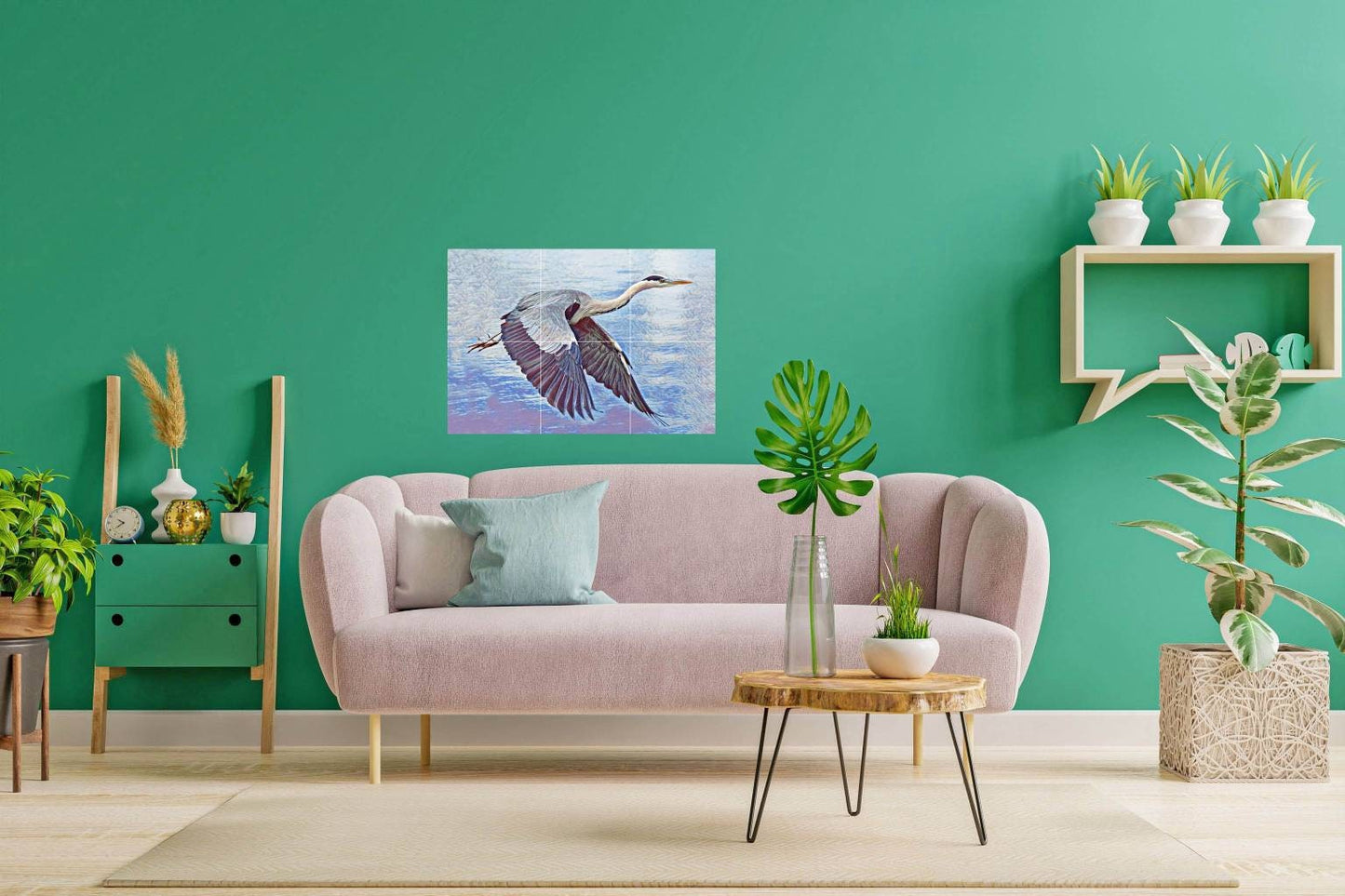 Tile Mural/Mosaic Ceramic Panel of a Flying Crane Bird - Crane Wall Art - Crane wall print - Tile Mural - Gloss Tiles - Tile Mosaic