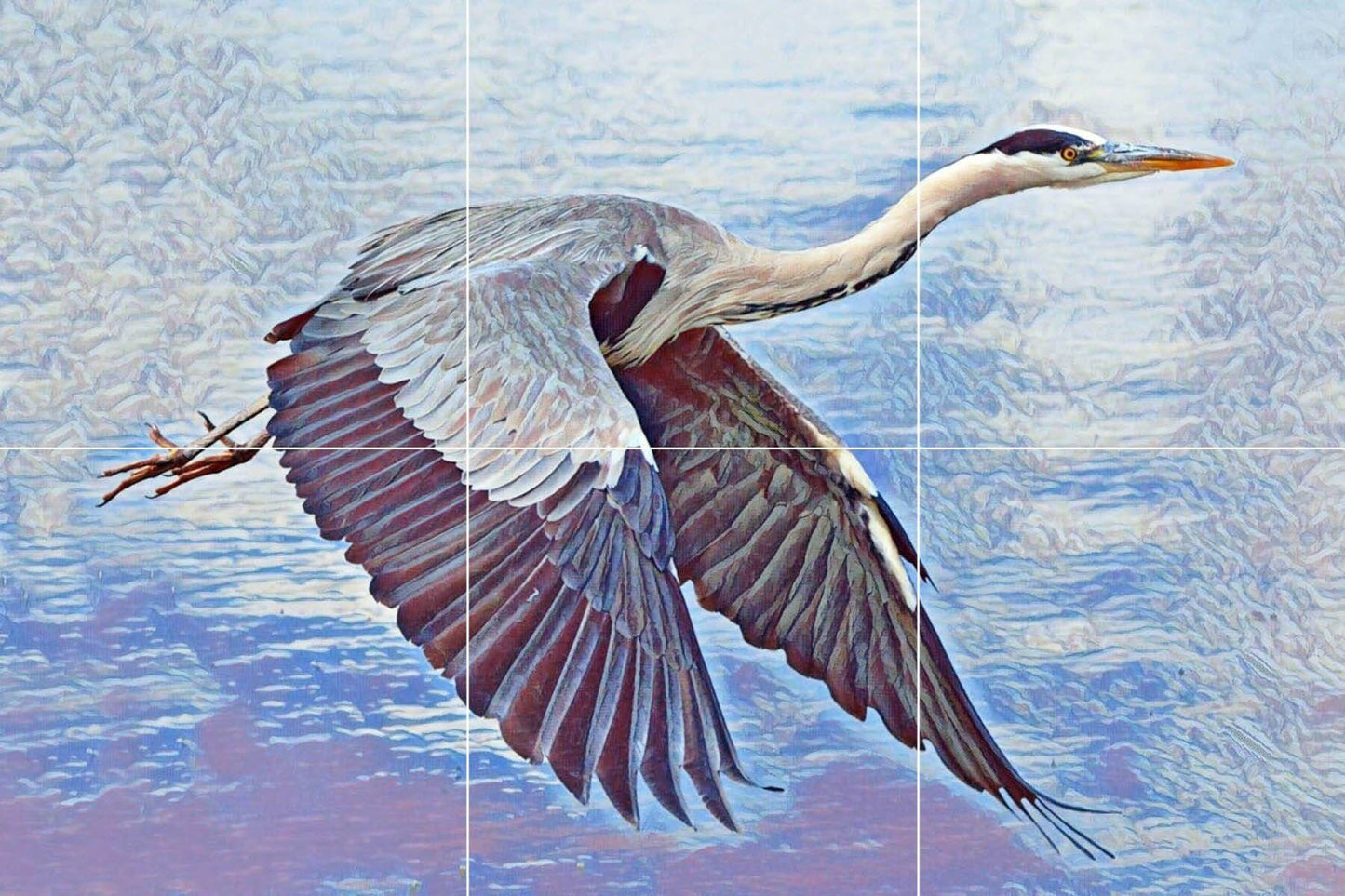 Tile Mural/Mosaic Ceramic Panel of a Flying Crane Bird - Crane Wall Art - Crane wall print - Tile Mural - Gloss Tiles - Tile Mosaic