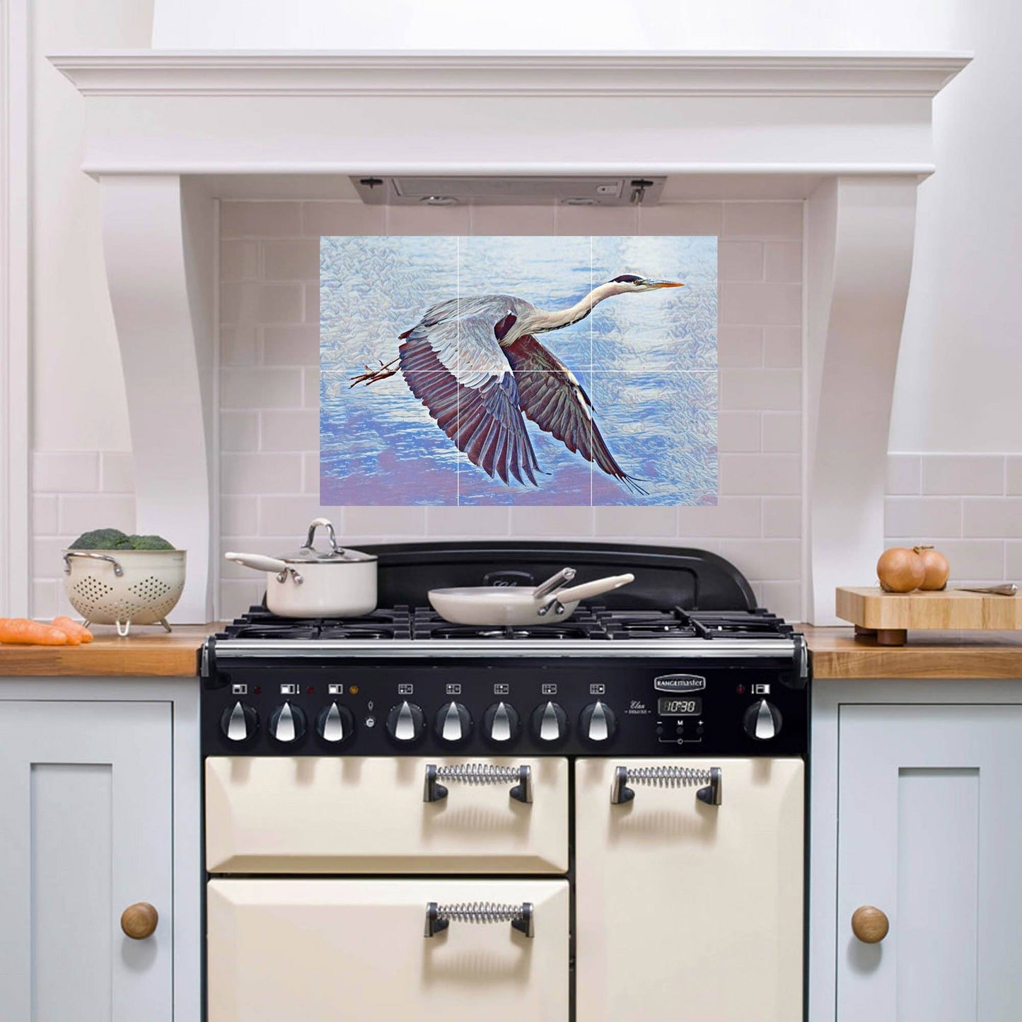 Tile Mural/Mosaic Ceramic Panel of a Flying Crane Bird - Crane Wall Art - Crane wall print - Tile Mural - Gloss Tiles - Tile Mosaic